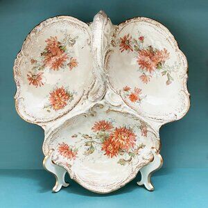 Antique Serving Platter with Gold Detail - Condiment Dish - Transfer Ware
